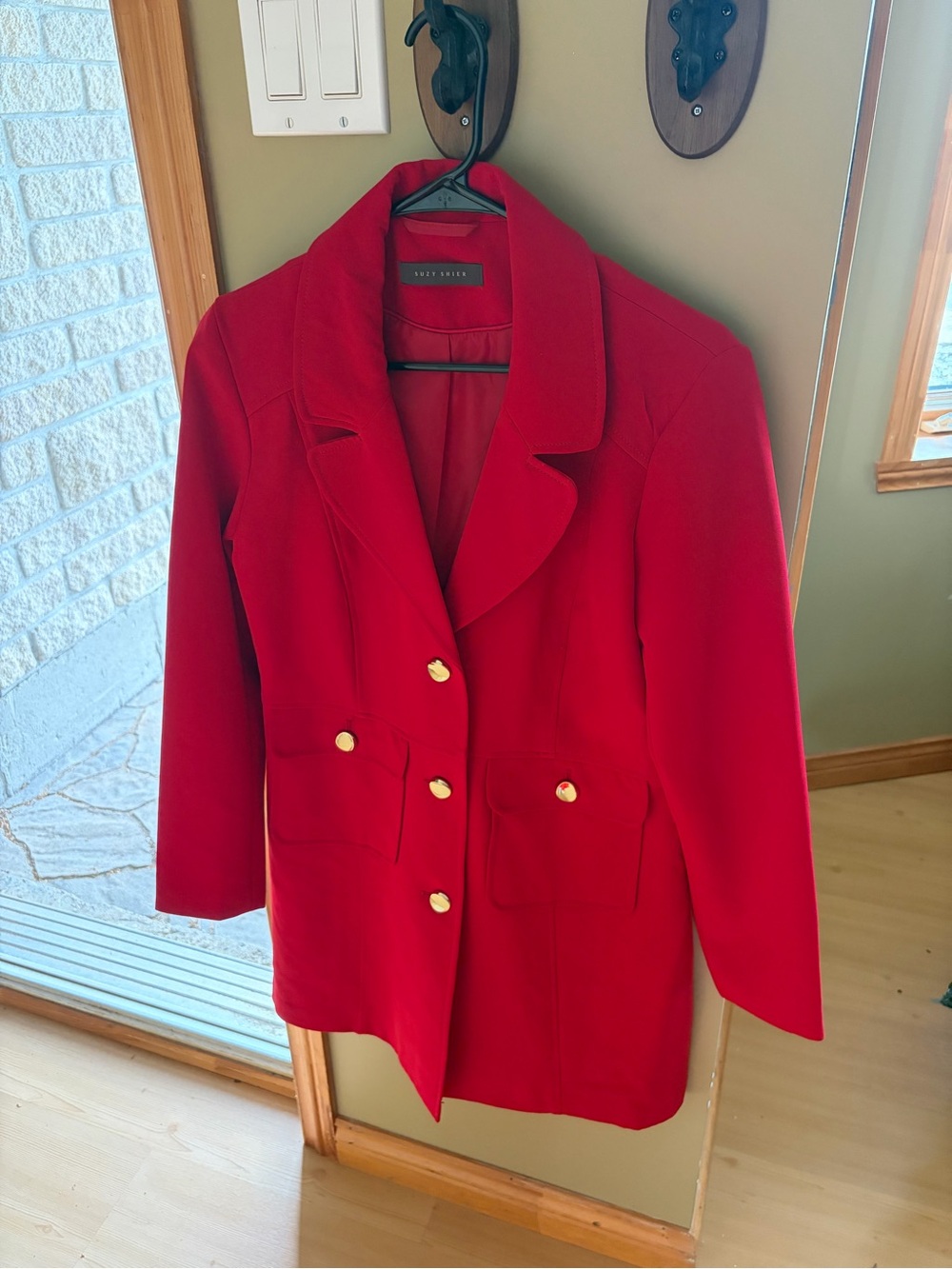 New Red Double-Breasted Coat with Gold Buttons